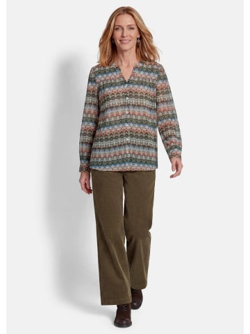 GOLDNER Feminine Bluse im Country-Stil in khaki / marine / gemustert