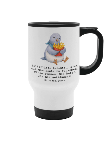Mr. & Mrs. Panda Thermobecher Taube Winter Pommes mit Spruch in Weiß