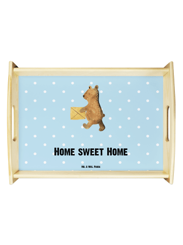 Mr. & Mrs. Panda tablett holz Bär Zuhause mit Spruch in Blau Pastell