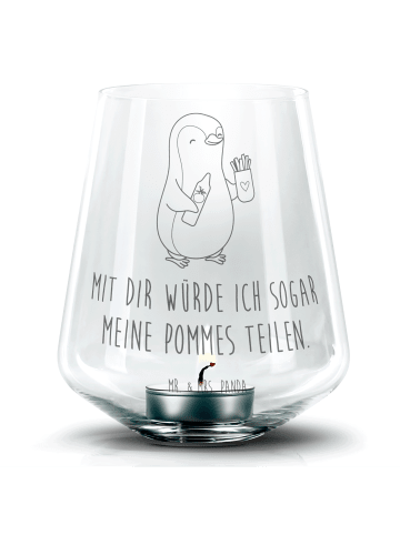 Mr. & Mrs. Panda Gravur Windlicht Pinguin Pommes mit Spruch in Transparent