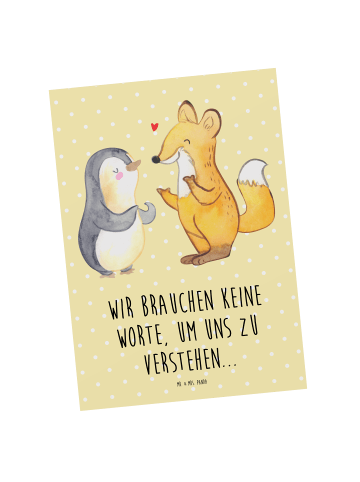Mr. & Mrs. Panda Grußkarte Fuchs & Pinguin gehörlos mit Spruch in Gelb Pastell