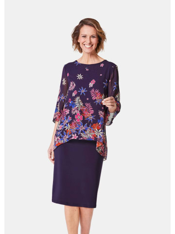 GOLDNER Kleid mit floralem Chiffonüberwurf in amethyst / gemustert