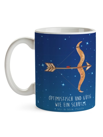 Mr. & Mrs. Panda Kaffeebecher Sternzeichen Schütze mit Spruch in Sternenhimmel Blau