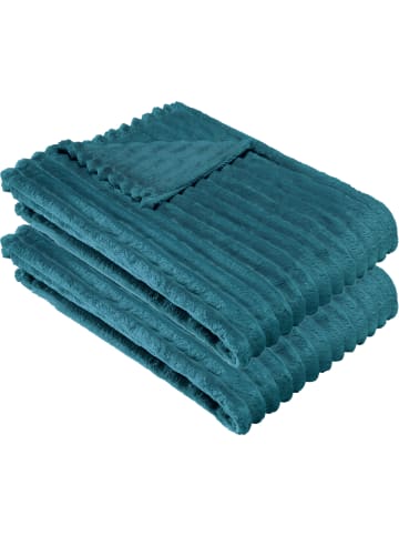 Erwin Müller Fleece, Microfaser Wohndecke 2er-Pack Aosta in petrol