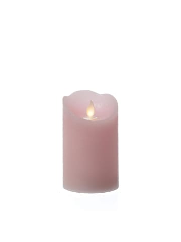 MARELIDA LED Kerze mit beweglicher Flamme Echtwachs Rustik-Optik H: 12,5cm in rosa