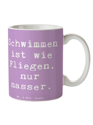 Mr. & Mrs. Panda Teetasse Spruch Schwimmen wie Fliegen mit Spruch in Lavendeltraum