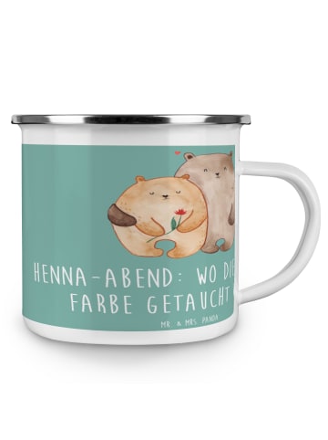 Mr. & Mrs. Panda Emaille Tasse Henna-Abend Farbenliebe mit Spruch in Meeresbrise