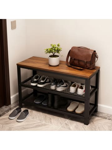 relaxdays Schuhbank in Braun/ Schwarz - (B)73 x (H)45 x (T)30 cm
