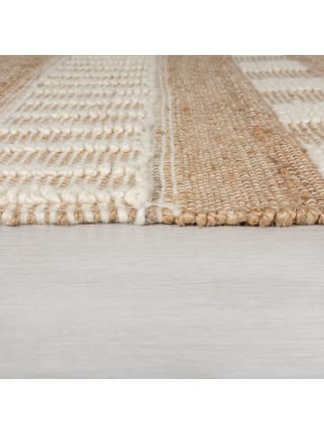 KADIMA DESIGN Teppich Hoch-Tief Struktur Gestreift, Ethno, Fransen in Natur-Weiß