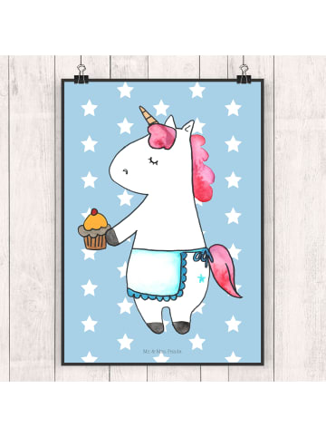 Mr. & Mrs. Panda Poster Einhorn Muffin ohne Spruch in Blau Pastell