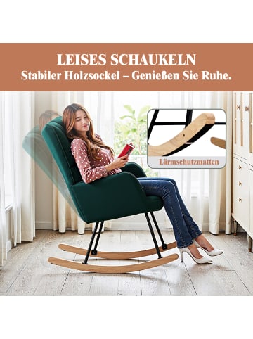 Home Nature Wohnkonzept Schaukelstuhl aus Lammfell und Eiche in Grün 91x71x98.5 cm
