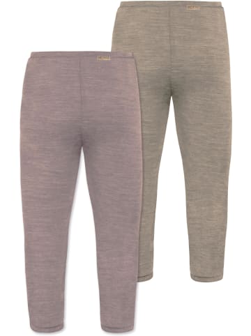 Normani Outdoor Sports 2er Pack Baby Merino Unterhose mit Füßen in Beige/Rosa