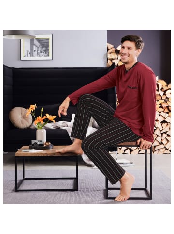 Erwin Müller Single-Jersey Schlafanzug in schwarz/weinrot