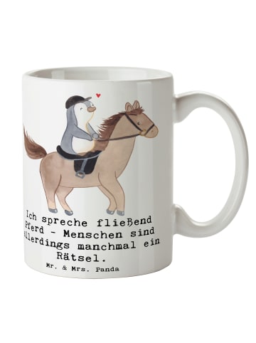 Mr. & Mrs. Panda Kaffeebecher Reiten und Rätsel mit Spruch in Weiß