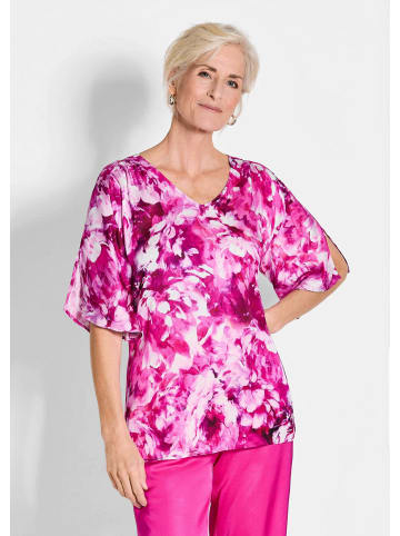 GOLDNER Kurzgröße:  Bluse Viskosebluse mit floralem Design in pink / weiß / geblümt