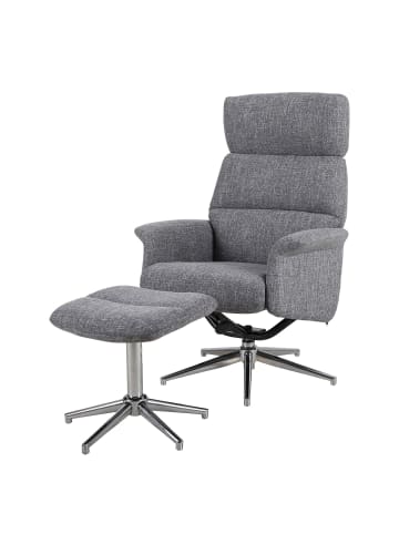 home24 home24 Relaxsessel aus Webstoff & verchromtem Eisen in Grau / Chrom, 74 x 106 x 72 cm in Grau