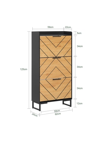 SoBuy Schuhschrank in Hell-Eiche - (W) 59 x (H) 125 x (L) 62 cm
