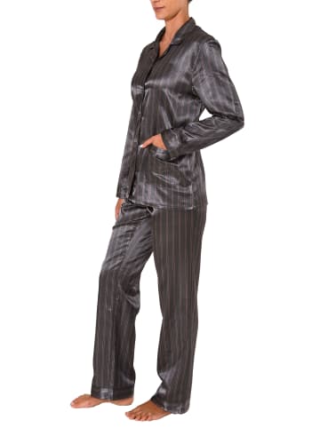 NORMANN Satin Pyjama Schlafanzug zum durchknöpfen - 41698 in anthrazit