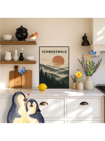 Mr. & Mrs. Panda Wandbild Schwarzwald modern Design mit Spruch in Weiß