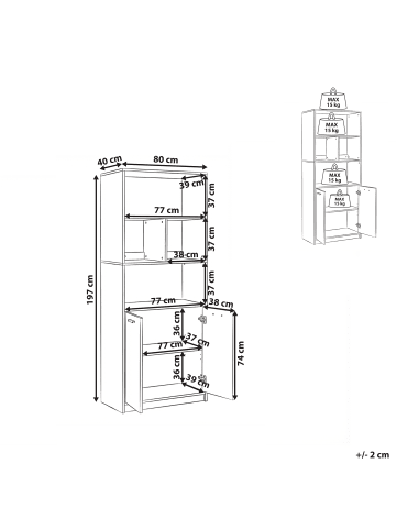 Beliani Bücherregal ZEHNA in Grau/Weiß - (W) 80 x (H) 197 x (L) 40 cm
