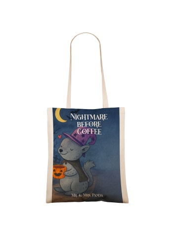 Mr. & Mrs. Panda Baumwolltasche Kater Kaffee Design mit Spruch in Weiß