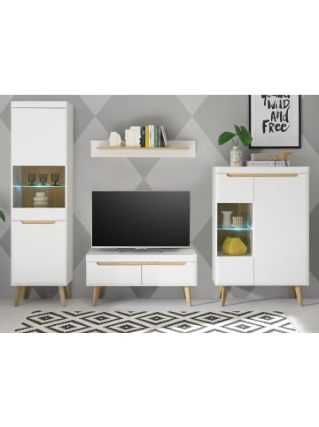 Furn.Design Wohnwand 4-teilig weiß matt, Eiche skandinavisch 290 cm, Set mit Soft-Close