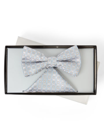 WILVORST Herren Fliege und Einstecktuch in silber hellblau - 0001