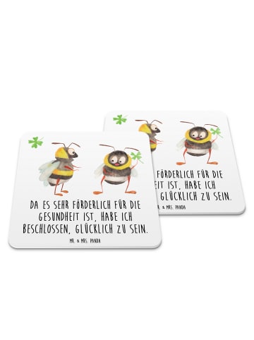 Mr. & Mrs. Panda Bierdeckel Hummeln Kleeblatt mit Spruch in Weiß