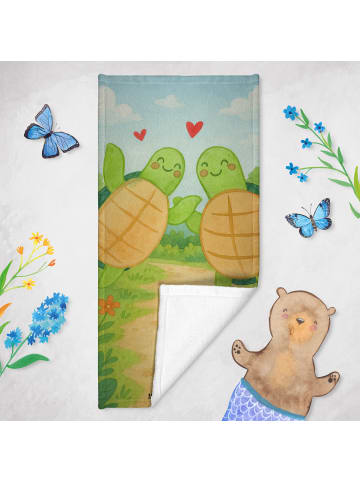 Mr. & Mrs. Panda Badhandtuch Schildkröten Paar Design ohne Spruch in Grau Pastell