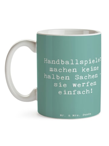 Mr. & Mrs. Panda Kaffeebecher Spruch Handball Wurf mit Spruch in Meeresbrise