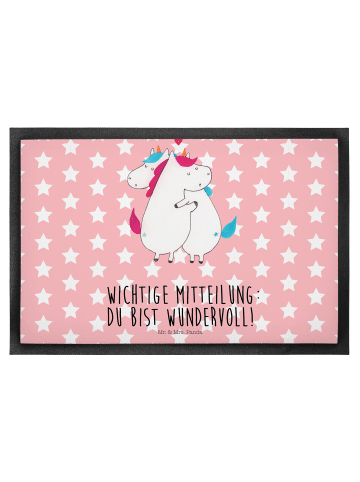 Mr. & Mrs. Panda Fußmatte Einhorn Mitteilung mit Spruch in Rot Pastell