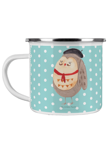 Mr. & Mrs. Panda Camping Emaille Tasse Eule Frankreich ohne Spruch in Türkis Pastell