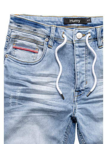 Humy Bermuda Jeans Shorts mit Used-Denim und Kordelzug A&S in Hellblau