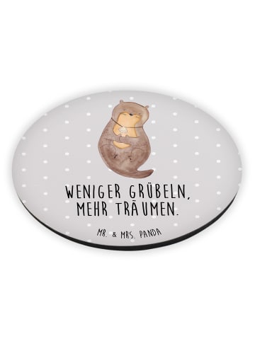 Mr. & Mrs. Panda Rund Magnet Otter Muschel mit Spruch in Grau Pastell