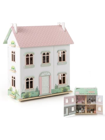 COSTWAY Puppenhaus Holz in Rosa