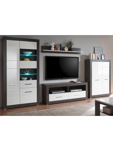 Furn.Design Wohnwand weiß Hochglanz, grau Stone 4-teilig 370 cm, Kombination viel Stauraum
