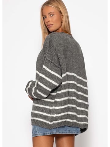 SASSYCLASSY Gestreifter Cardigan mit Außennähten in Dunkelgrau