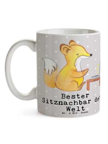 Mr. & Mrs. Panda Tasse Fuchs Bester Sitznachbar der Welt mit Spruch in Grau Pastell