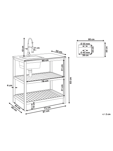 Beliani Gartenküche BRUCOLI in Braun/Grau/Schwarz - (W) 80 x (H) 83 x (L) 50 cm