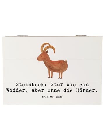 Mr. & Mrs. Panda Holzkiste Steinbock Entschlossen mit Spruch in Weiß