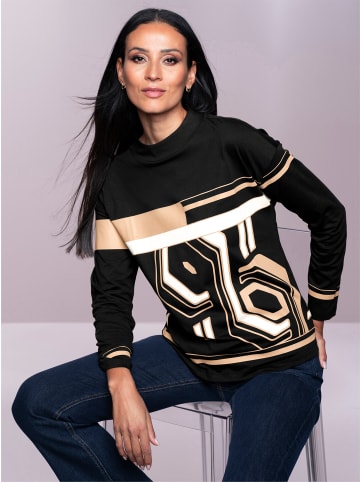 Heine Stehkragenshirt in schwarz-camel-bedruckt