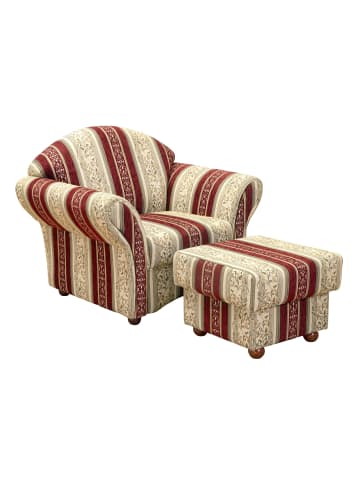 58 aufm Kessel POLSTERSESSEL mit Hocker Kama Chenille rot