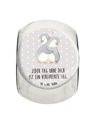 Mr. & Mrs. Panda Vorratsdose Glas Pinguine Kuscheln mit Spruch in Grau Pastell