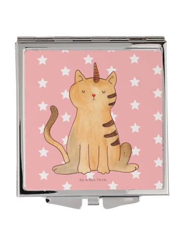 Mr. & Mrs. Panda Handtaschenspiegel quadratisch Einhorn Katze oh... in Rot Pastell