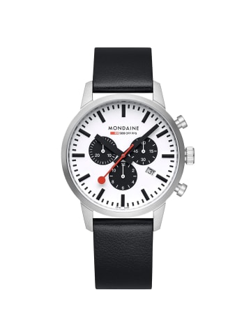 Mondaine Herrenuhr Chronograph Weiß/Schwarz 41 mm