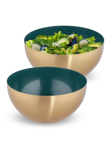 relaxdays 2 x Salatschüssel in Grün/ Gold - (H)12,5 x Ø 25 cm