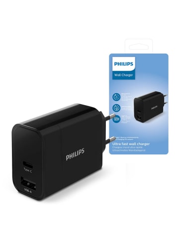 Philips Philips Power-Ladegerät USB+TYP-C 30W Power Delivery PD+QC3.0 Schwarz