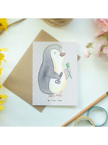 Mr. & Mrs. Panda Klappkarte Friseur Herz ohne Spruch in Grau Pastell