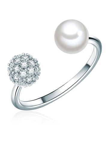 Lulu & Jane Perlen-Ring Messing Zirkonia Muschelkernperle in silber