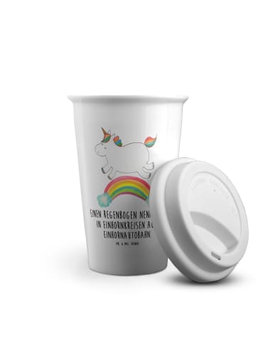 Mr. & Mrs. Panda Kaffeebecher To Go Einhorn Regenbogen mit Spruch in Weiß
